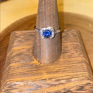 Blue stone cz silver plated ring